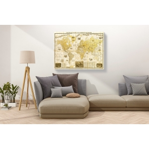 Wall art print and canvas. Joannoo, Gilded 1859 Map of the World