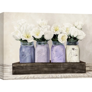 Quadro, stampa su tela. Jenny Thomlinson, Tulipani in vasi Mason Jars