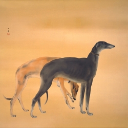 Stampa giapponese con cani. Kansetsu Hashimoto, Dogs from Europe