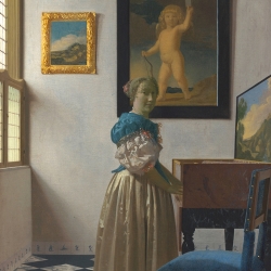 Kunstdruck, Leinwandbilder Vermeer, Junge Frau an Virginal stehend