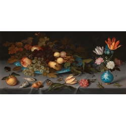 Stampa su tela Balthasar Van Der Ast, Natura morta con frutta e fiori