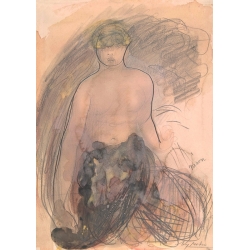 Wall art print and canvas, drawing by Auguste Rodin, Nero