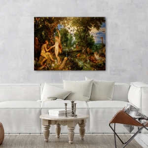 Tableau toile, affiche Rubens, Le jardin d'Eden et le péché originel