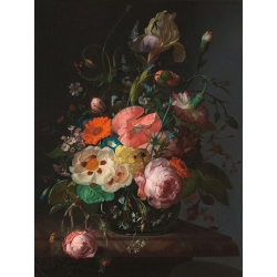 Stampa Rachel Ruysch, Natura morta con fiori su un tavolo in marmo 