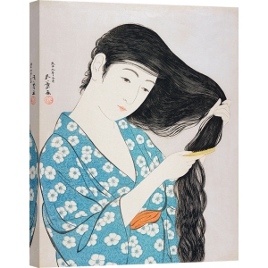 Cuadro japonés, poster y lienzo, Hashiguchi, Mujer japonesa peinándose