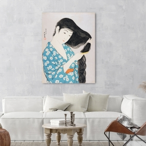 Art print, canvas, poster by Hashiguchi, Japanese Woman Combing Hair