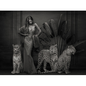Fashion woman with jaguars, art print and canvas. Lauren, Attitude