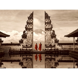 Art print with buddhist monks, canvas, poster. Gates of Heaven, Bali