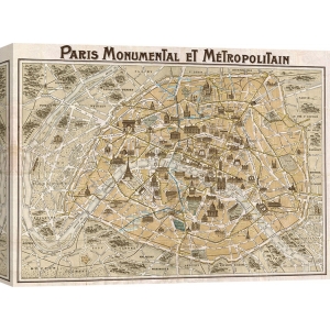 Cuadro mapamundi en canvas. Paris Monumental et Métropolitain, 1932