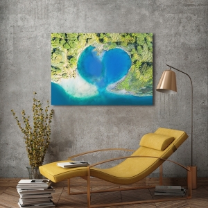 Quadro atollo, isola a forma di cuore. Stampa su tela, poster.