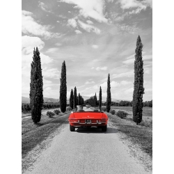 Wall art print, canvas, poster, Sportscar in Tuscany BW