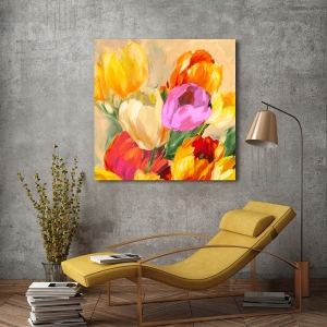 Tableau fleurs, toile, affiche, Jim Stone, Tulipes colorées I