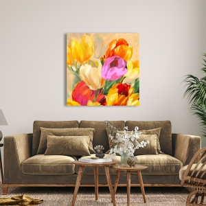 Floral wall art print and canvas. Jim Stone, Colourful tulips I