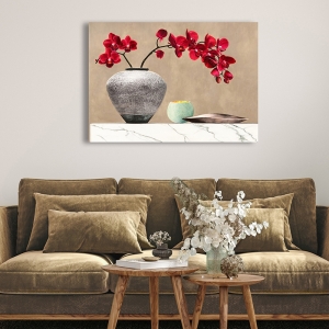 Art print, canvas, Thomlinson, Red Orchids on White Marble, det