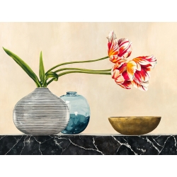 Tableau Jenny Thomlinson, Composition de fleurs sur marbre noir det