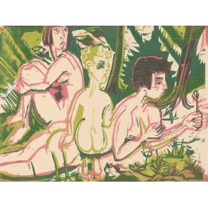 Kirchner, Nackte Frauen mit einem Kind im Wald, Kunstdruck