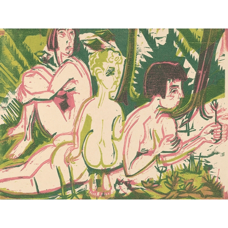 Art print, canvas, Kirchner, Nude Women with Child in the Forest