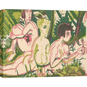 Cuadro en lienzo Kirchner, Mujeres desnudas con niño en el bosque