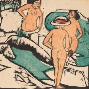Cuadro en lienzo Kirchner, Mujeres bañándose entre piedras blancas