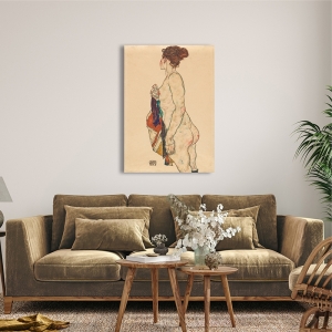 Cuadro en lienzo, poster Schiele, Desnudo de pie con túnica estampada