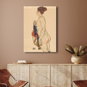 Cuadro en lienzo, poster Schiele, Desnudo de pie con túnica estampada