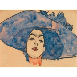 Cuadro en lienzo, poster Egon Schiele, Eva Freund en sombrero azul