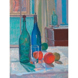Art print, canvas, poster Gore, Blue and Green Bottles and Oranges