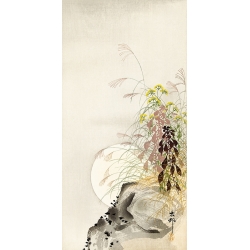 Cuadro japonés en lienzo, poster Ohara Koson, Hierba y luna llena