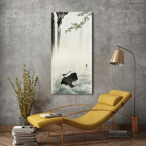 Tableau de Ohara Koson, Petit oiseau près d'une chute d'eau