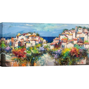 Landscape art print, canvas, poster, Luigi Florio, Village by the sea