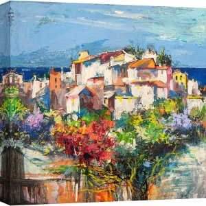 Tableau paysage de Luigi Florio, Village au bord de la mer I