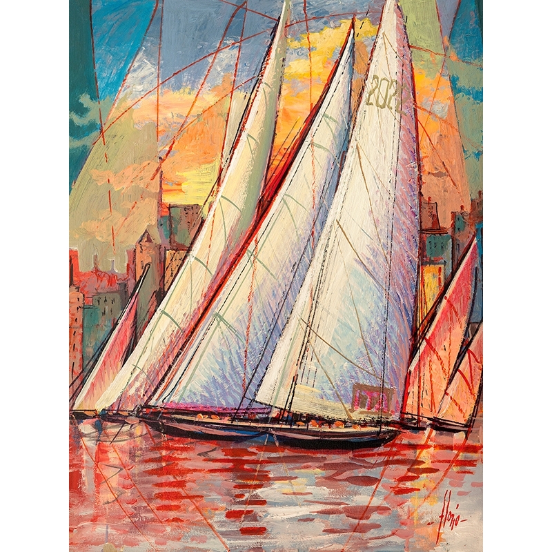 Sailboat wall art print, canvas, poster, Luigi Florio, Arrival at sunset