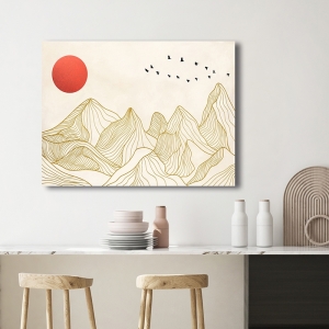 Quadro moderno dorato, Miko Sayaka, Montagne al tramonto