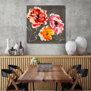Wall art print and canvas, Neon Flowers I (detail) by Kelly Parr