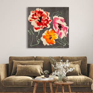 Wall art print and canvas, Neon Flowers I (detail) by Kelly Parr