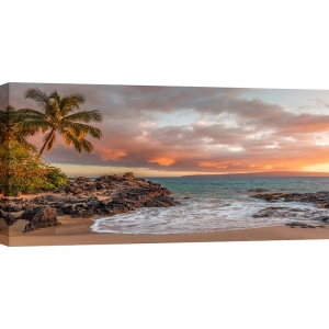 Cuadro en lienzo y lámina, Puesta de sol en una playa tropical