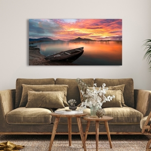 Wall art print and canvas, Sunset on a lake, Scotland