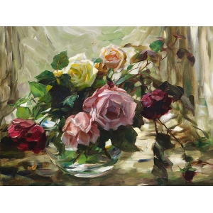 Tableau sur toile, Roses sur une nappe de Alexander Koester