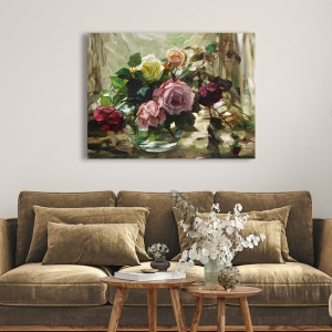 Art print and canvas, Roses on a Tablecloth by Alexander Koester