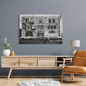 Print with cars, Suburban Landscape with muscle cars B&W