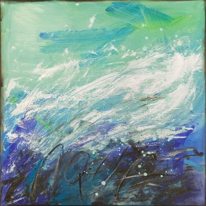Blue abstract print and canvas, Acqua by H. Romero