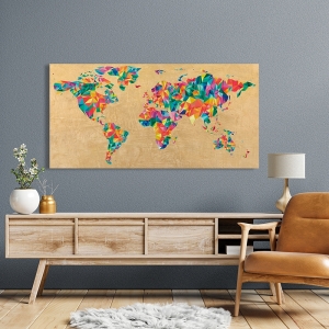 Leinwandbilder, Multicolor Weltkarte (golden) von Joannoo