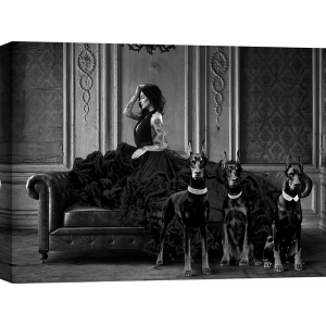 Fashion print and canvas, Model and her dogs by Julian Lauren