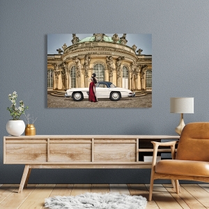 Cuadro de moda con coches y un palacio barroco , Sans Souci