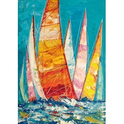 Quadro barche a vela, stampa su tela. Luigi Florio, Regata colorata