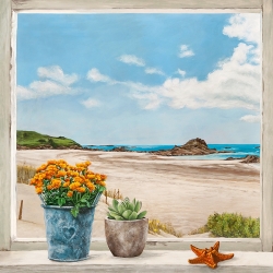 Cuadro, lienzo y lámina, Ventana con vista a la playa I de Remy Dellal