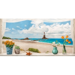 Tableau sur toile, Fenêtre avec vue sur la plage de Remy Dellal