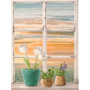 Kunstdruck, Fenster am Meer, Sonnenuntergang I von Remy Dellal