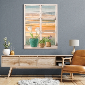 Kunstdruck, Fenster am Meer, Sonnenuntergang I von Remy Dellal