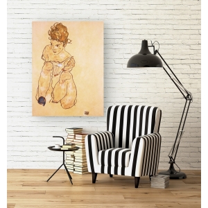Tableau sur toile. Schiele, Femme assise dans ses sous-vêtements